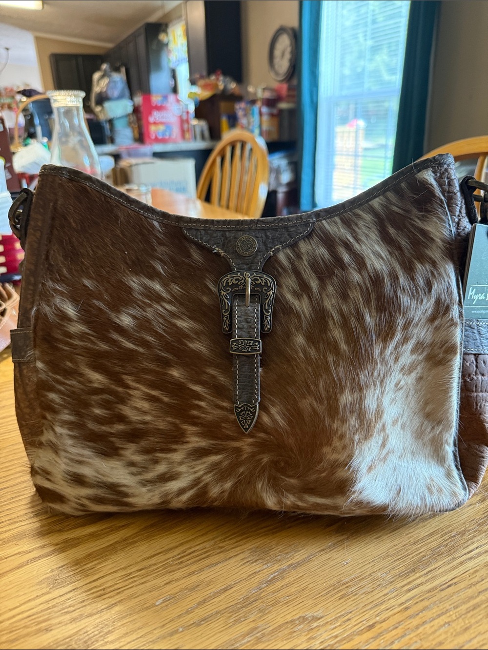 Myra Cowhide Brown Hair-on Leather Crossbody Bag